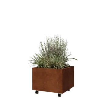 Kortena tērauda puķu kaste - Kvadrāts - 60 x 60 x 40 cm - Ar pamatplati - Ar riteņiem