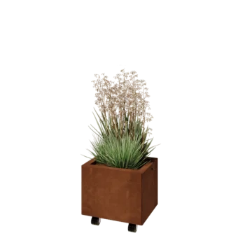 Kortena tērauda puķu kaste - Taisnstūris - 40 x 30 x 30 cm - Ar pamatplati - Ar riteņiem