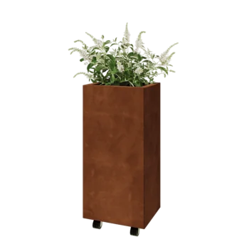 Kortena tērauda puķu kaste - Taisnstūris - 40 x 30 x 80 cm - Ar pamatplati - Ar riteņiem