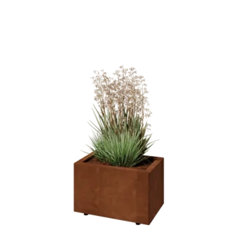 Kortena tērauda puķu kaste - Taisnstūris - 50 x 30 x 30 cm - Ar pamatplati - Ar kājām
