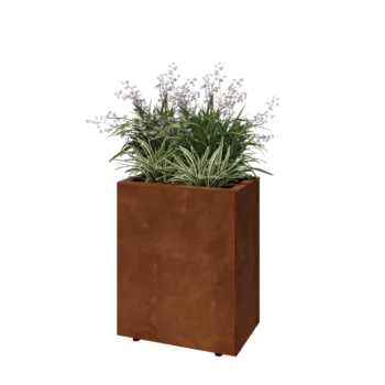Kortena tērauda puķu kaste - Taisnstūris - 50 x 30 x 60 cm - Ar pamatplati - Ar kājām