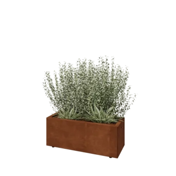 Kortena tērauda puķu kaste - Taisnstūris - 80 x 30 x 30 cm - Ar pamatplati - Ar kājām
