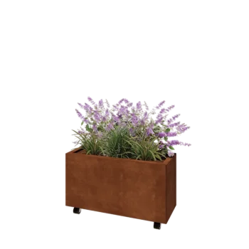 Kortena tērauda puķu kaste - Taisnstūris - 80 x 30 x 40 cm - Ar pamatplati - Ar riteņiem