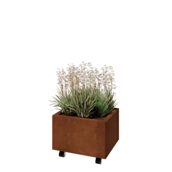 Kortena tērauda puķu kaste - Taisnstūris - 50 x 40 x 30 cm - Ar pamatplati - Ar riteņiem