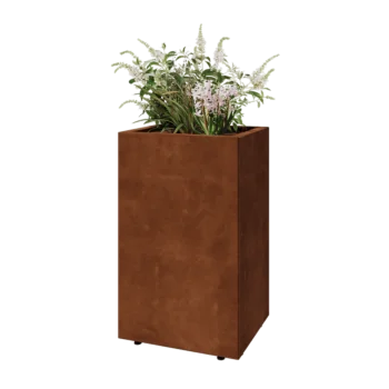 Kortena tērauda puķu kaste - Taisnstūris - 50 x 40 x 80 cm - Ar pamatplati - Ar kājām
