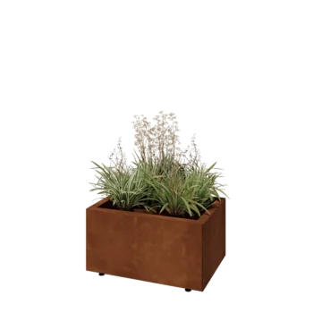 Kortena tērauda puķu kaste - Taisnstūris - 60 x 40 x 30 cm - Ar pamatplati - Ar kājām