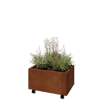 Kortena tērauda puķu kaste - Taisnstūris - 60 x 40 x 30 cm - Ar pamatplati - Ar riteņiem