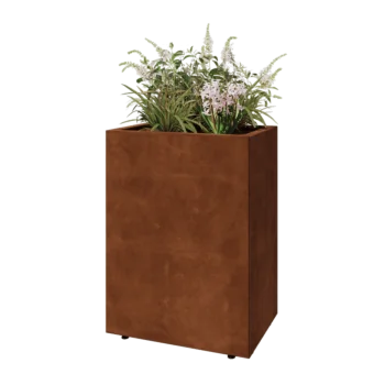 Kortena tērauda puķu kaste - Taisnstūris - 60 x 40 x 80 cm - Ar pamatplati - Ar kājām