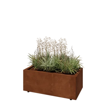 Kortena tērauda puķu kaste - Taisnstūris - 80 x 40 x 30 cm - Ar pamatplati - Ar kājām