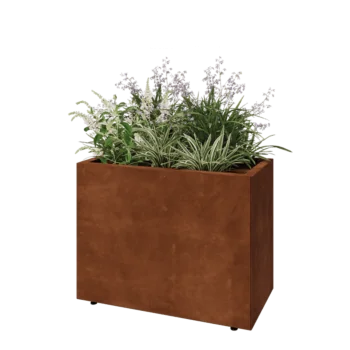 Kortena tērauda puķu kaste - Taisnstūris - 80 x 40 x 60 cm - Ar pamatplati - Ar kājām