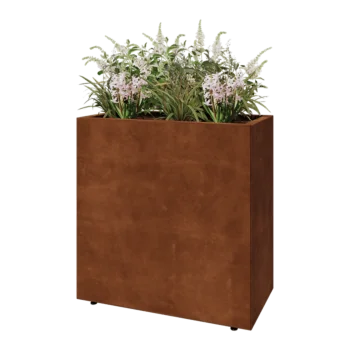 Kortena tērauda puķu kaste - Taisnstūris - 80 x 40 x 80 cm - Ar pamatplati - Ar kājām