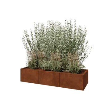 Kortena tērauda puķu kaste XXL - Taisnstūris - 150 x 50 x 30 cm - Ar pamatplati