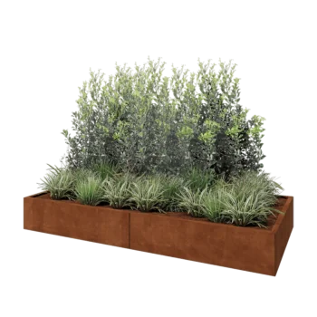 Kortena tērauda puķu kaste XXL - Taisnstūris - 240 x 100 x 30 cm - Ar pamatplati