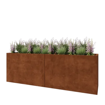Kortena tērauda puķu kaste XXL - Taisnstūris - 240 x 60 x 80 cm - Ar pamatplati