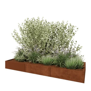 Kortena tērauda puķu kaste XXL - Taisnstūris - 300 x 100 x 30 cm - Ar pamatplati