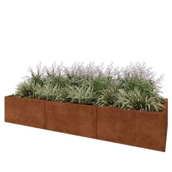Kortena tērauda puķu kaste XXL - Taisnstūris - 300 x 100 x 50 cm - Ar pamatplati