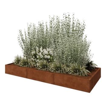 Kortena tērauda puķu kaste XXL - Taisnstūris - 300 x 120 x 30 cm - Ar pamatplati