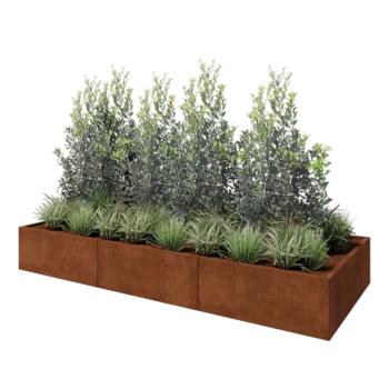 Kortena tērauda puķu kaste XXL - Taisnstūris - 300 x 120 x 40 cm - Ar pamatplati