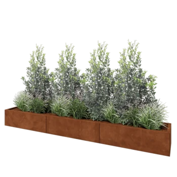 Kortena tērauda puķu kaste XXL - Taisnstūris - 300 x 40 x 30 cm - Ar pamatplati