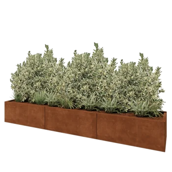 Kortena tērauda puķu kaste XXL - Taisnstūris - 300 x 50 x 40 cm - Ar pamatplati