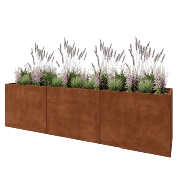 Kortena tērauda puķu kaste XXL - Taisnstūris - 300 x 60 x 80 cm - Ar pamatplati