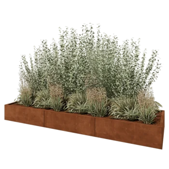 Kortena tērauda puķu kaste XXL - Taisnstūris - 300 x 80 x 30 cm - Ar pamatplati