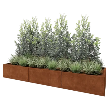Kortena tērauda puķu kaste XXL - Taisnstūris - 300 x 80 x 40 cm - Ar pamatplati