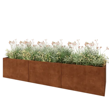 Kortena tērauda puķu kaste XXL - Taisnstūris - 300 x 80 x 60 cm - Ar pamatplati