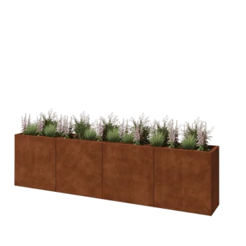 Kortena tērauda puķu kaste XXL - Taisnstūris - 320 x 40 x 80 cm - Ar pamatplati