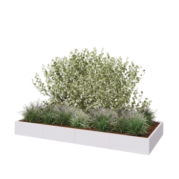 Tērauda puķu kaste XXL - Taisnstūris - 320 x 120 x 30 cm - RAL9010 matēts (balts) - Bez pamatplates
