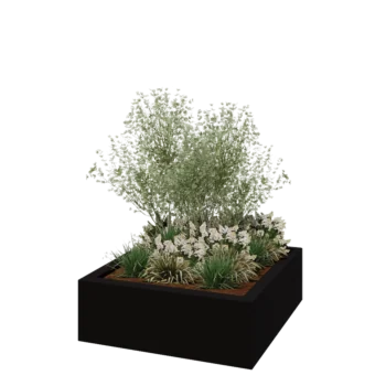 Stikla šķiedras puķu kaste - Kvadrāts - 120 x 120 x 40 cm - RAL9005 matēts (melns) - Ar dibenu