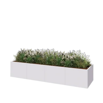 Tērauda puķu kaste XXL - Taisnstūris - 320 x 80 x 60 cm - RAL9010 matēts (balts) - Ar pamatplati