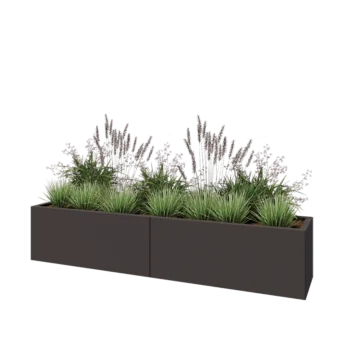 Tērauda puķu kaste XXL - Taisnstūris - 200 x 40 x 40 cm - RAL7016 matēts (antracīta pelēks) - Ar pamatplati