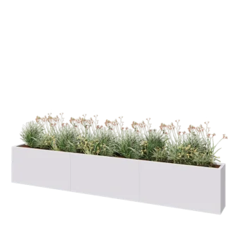 Tērauda puķu kaste XXL - Taisnstūris - 360 x 30 x 60 cm - RAL9010 matēts (balts) - Ar pamatplati