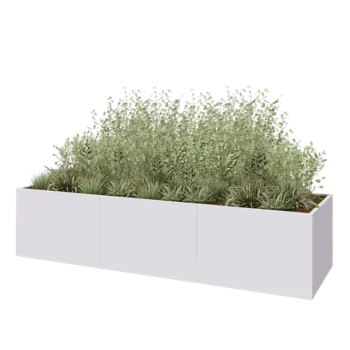 Tērauda puķu kaste XXL - Taisnstūris - 360 x 100 x 80 cm - RAL9010 matēts (balts) - Ar pamatplati