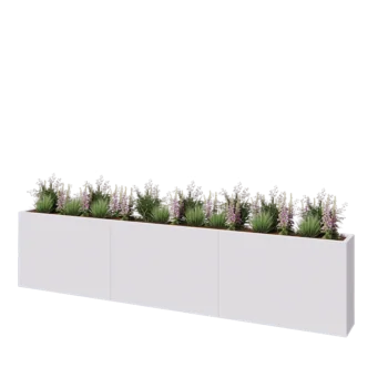 Tērauda puķu kaste XXL - Taisnstūris - 360 x 30 x 80 cm - RAL9010 matēts (balts) - Ar pamatplati