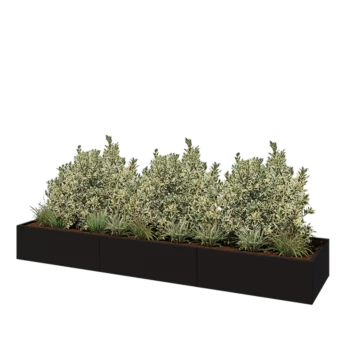 Tērauda puķu kaste XXL - Taisnstūris - 360 x 80 x 40 cm - RAL9005 matēts (melns) - Ar pamatplati