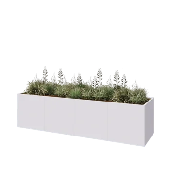 Tērauda puķu kaste XXL - Taisnstūris - 320 x 80 x 80 cm - RAL9010 matēts (balts) - Ar pamatplati