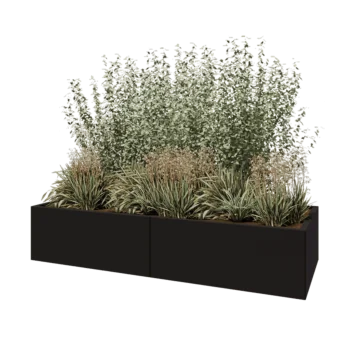Tērauda puķu kaste XXL - Taisnstūris - 200 x 80 x 40 cm - RAL9005 matēts (melns) - Ar pamatplati
