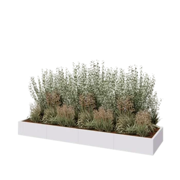 Tērauda puķu kaste XXL - Taisnstūris - 320 x 80 x 30 cm - RAL9010 matēts (balts) - Bez pamatplates