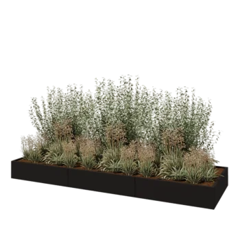 Tērauda puķu kaste XXL - Taisnstūris - 360 x 100 x 30 cm - RAL9005 matēts (melns) - Ar pamatplati