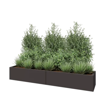 Tērauda puķu kaste XXL - Taisnstūris - 200 x 40 x 30 cm - RAL7016 matēts (antracīta pelēks) - Ar pamatplati