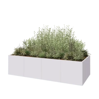 Tērauda puķu kaste XXL - Taisnstūris - 320 x 120 x 80 cm - RAL9010 matēts (balts) - Bez pamatplates