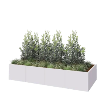 Tērauda puķu kaste XXL - Taisnstūris - 320 x 120 x 60 cm - RAL9010 matēts (balts) - Ar pamatplati