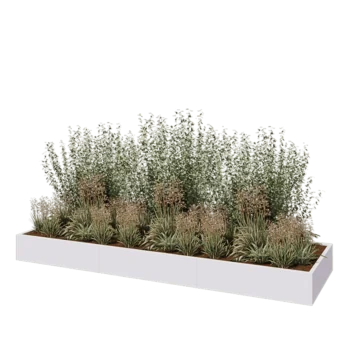 Tērauda puķu kaste XXL - Taisnstūris - 360 x 100 x 30 cm - RAL9010 matēts (balts) - Bez pamatplates