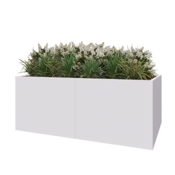 Tērauda puķu kaste XXL - Taisnstūris - 200 x 120 x 80 cm - RAL9010 matēts (balts) - Ar pamatplati