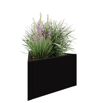 Tērauda puķu kaste - Trīsstūris Vienāds - 70,6 x 61 x 40 cm - RAL9005 matēts (melns) - Bez pamatplates