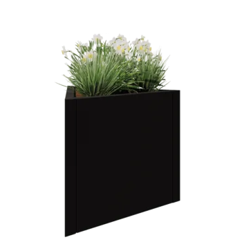 Tērauda puķu kaste - Trīsstūris Vienāds - 70,6 x 61 x 60 cm - RAL9005 matēts (melns) - Bez pamatplates