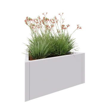 Tērauda puķu kaste - Trīsstūris Vienāds - 90,6 x 78,3 x 40 cm - RAL9010 matēts (balts) - Bez pamatplates