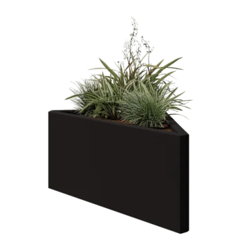 Tērauda puķu kaste - Trīsstūris Nevienāds - 83,9 x 46,4 x 40 cm - RAL9005 matēts (melns) - Bez pamatplates